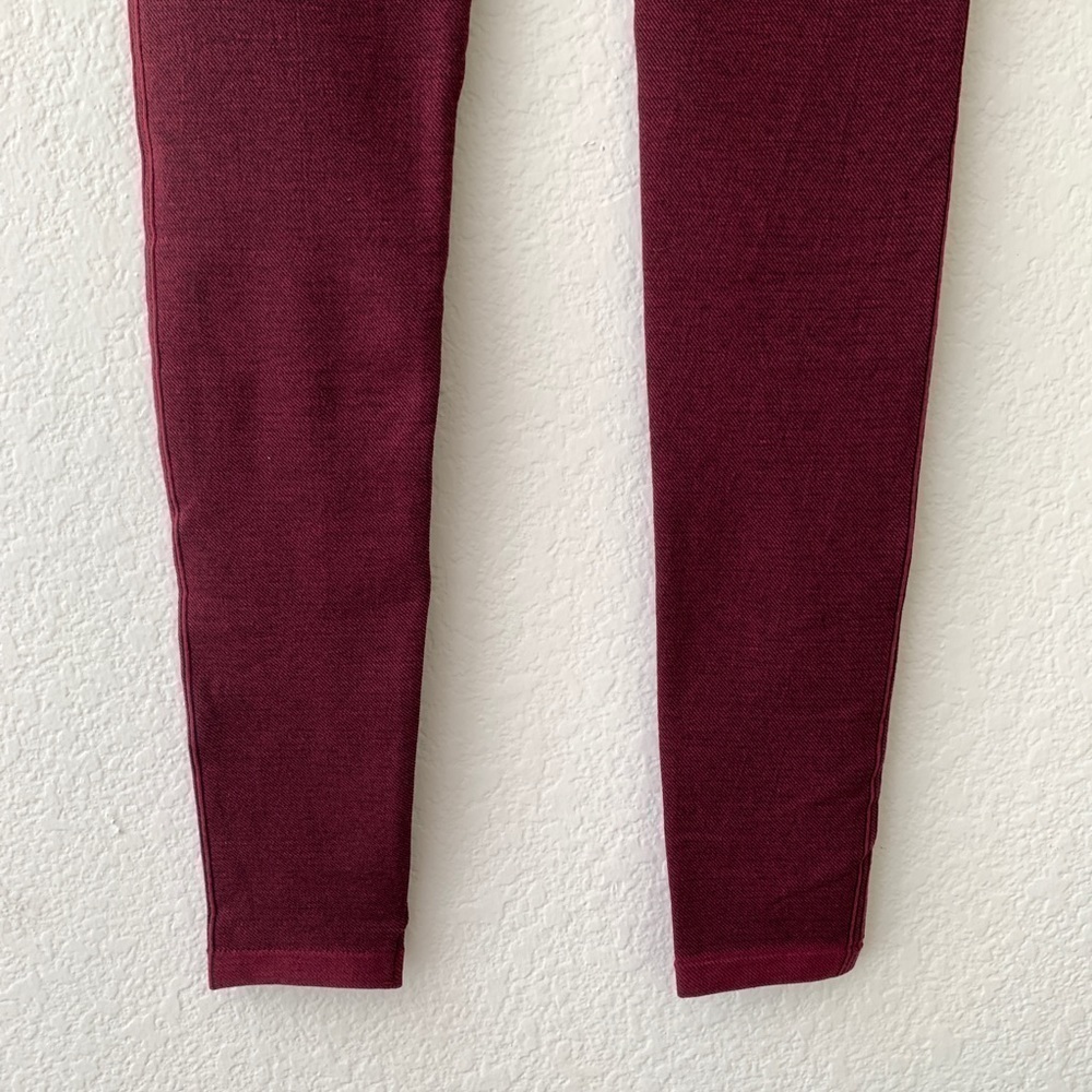 Yi Tong | Maroon Red Cotton Blend Knit Leggings - Picture 5 of 12
